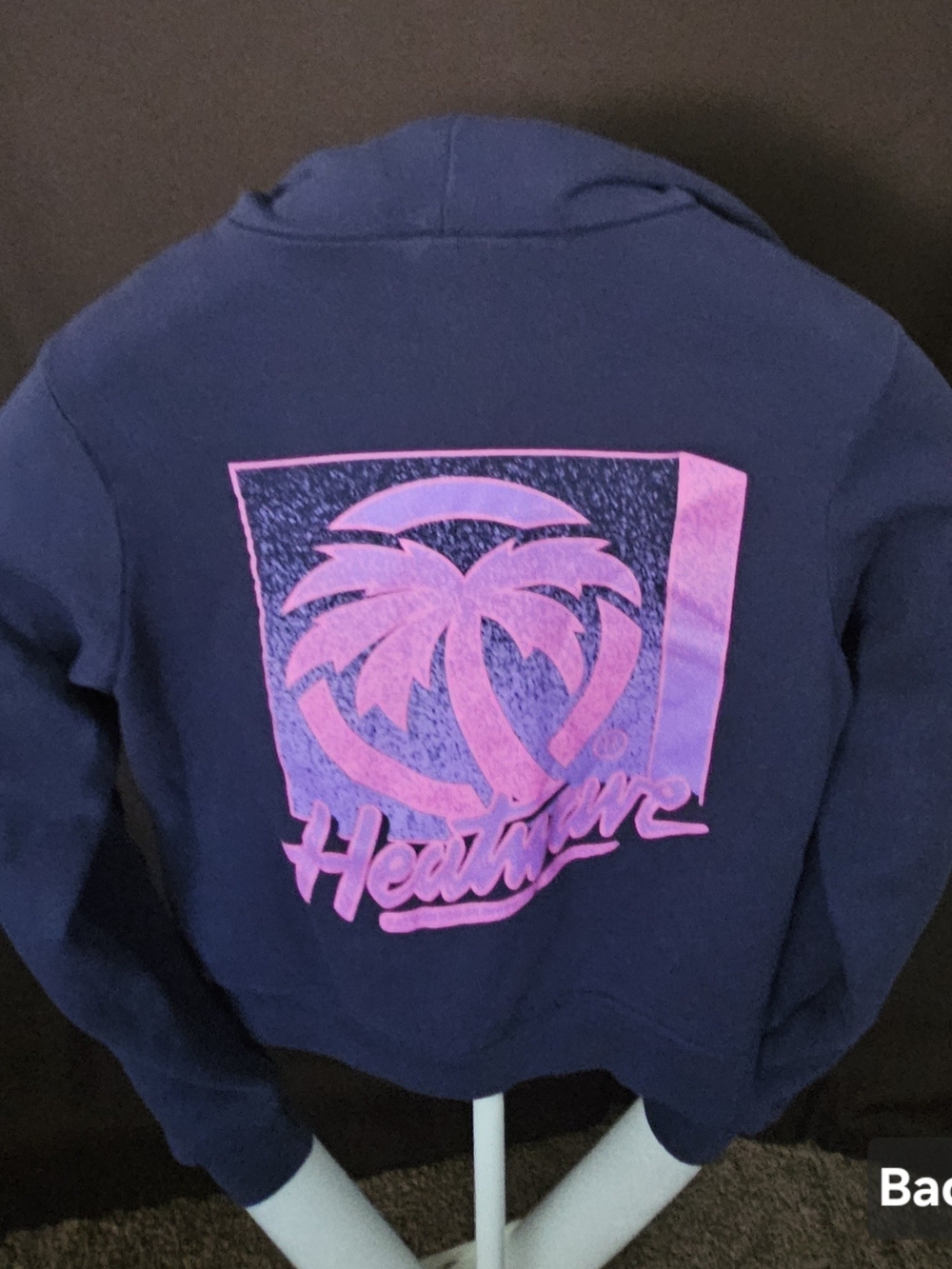 "Heat Wave Visual Navy Pullover Hoodie - Rare 'Vapor' 80s Palm Tree Graphic"